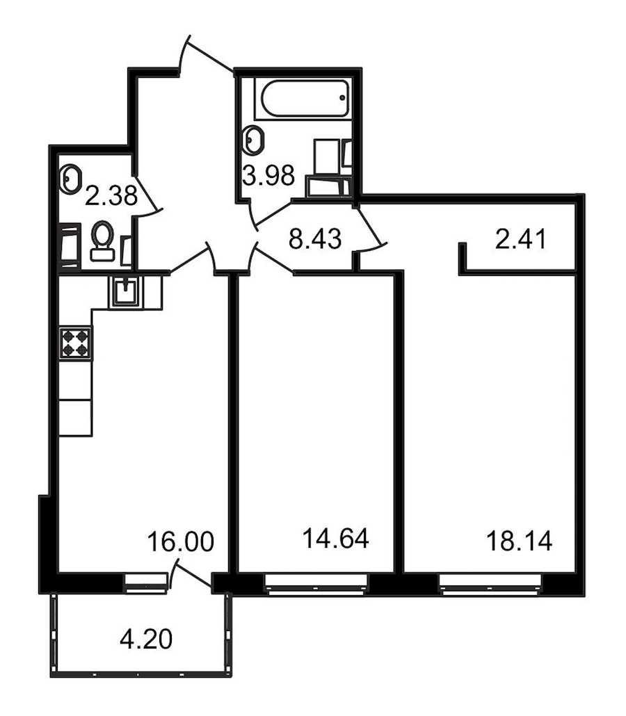 Двухкомнатная квартира в : площадь 70.18 м2 , этаж: 2 – купить в Санкт-Петербурге